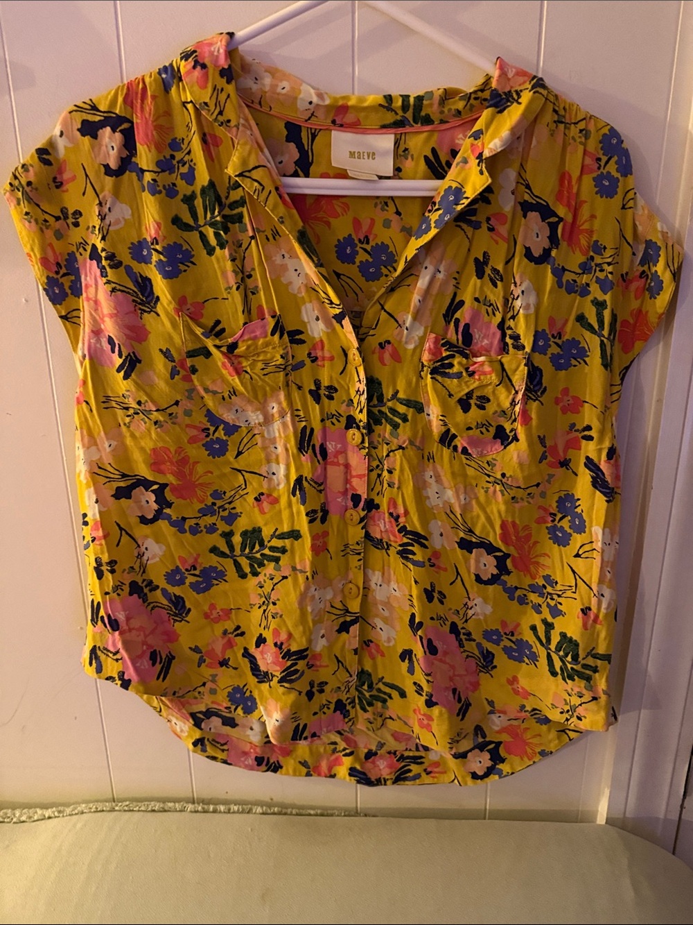 Maeve Bright Yellow Floral Button-Up Blouse